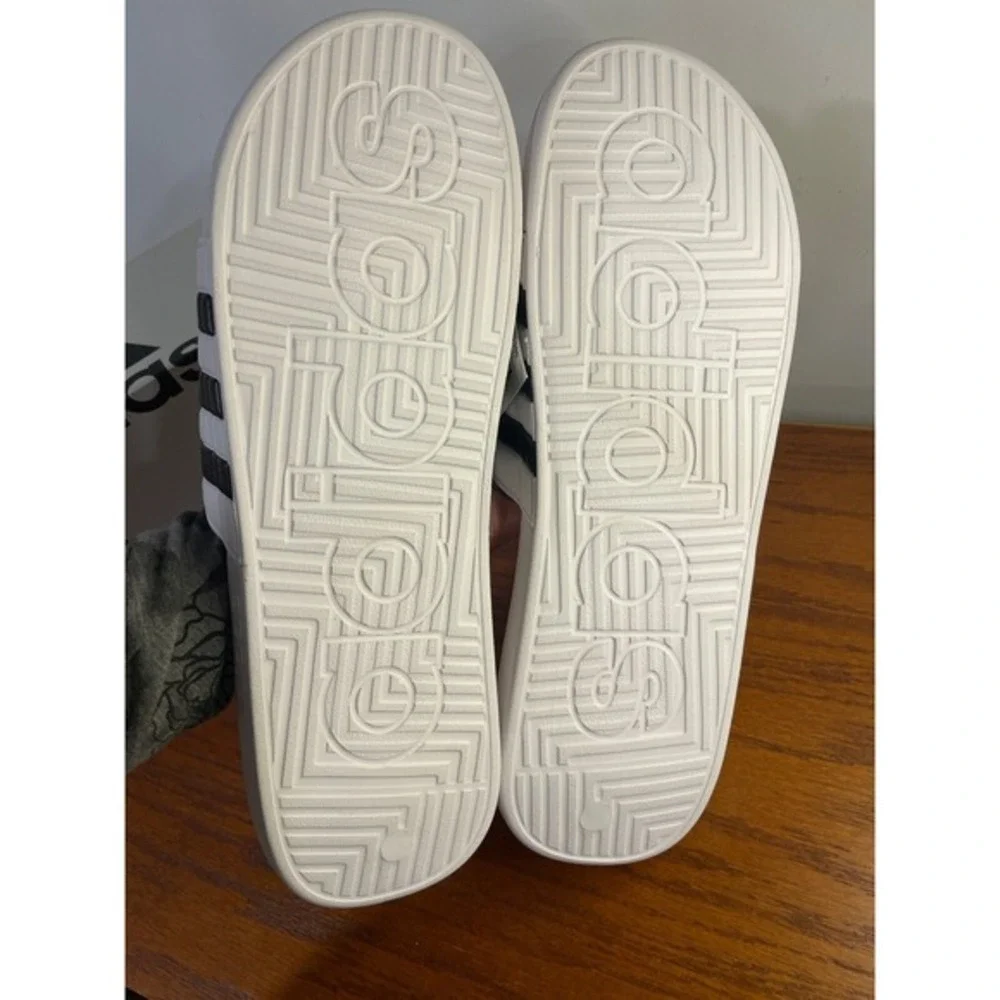 Adidas Adissage Slides Sandal Massage Comfort‎ White Black Mens 18 w/Box NEW